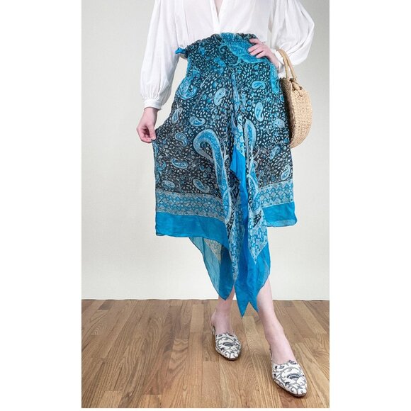 Vintage 100% Silk Y2K 90s Floral Print Midi Skirt Tunic Top Boho Hippie Bohemian - Picture 4 of 7